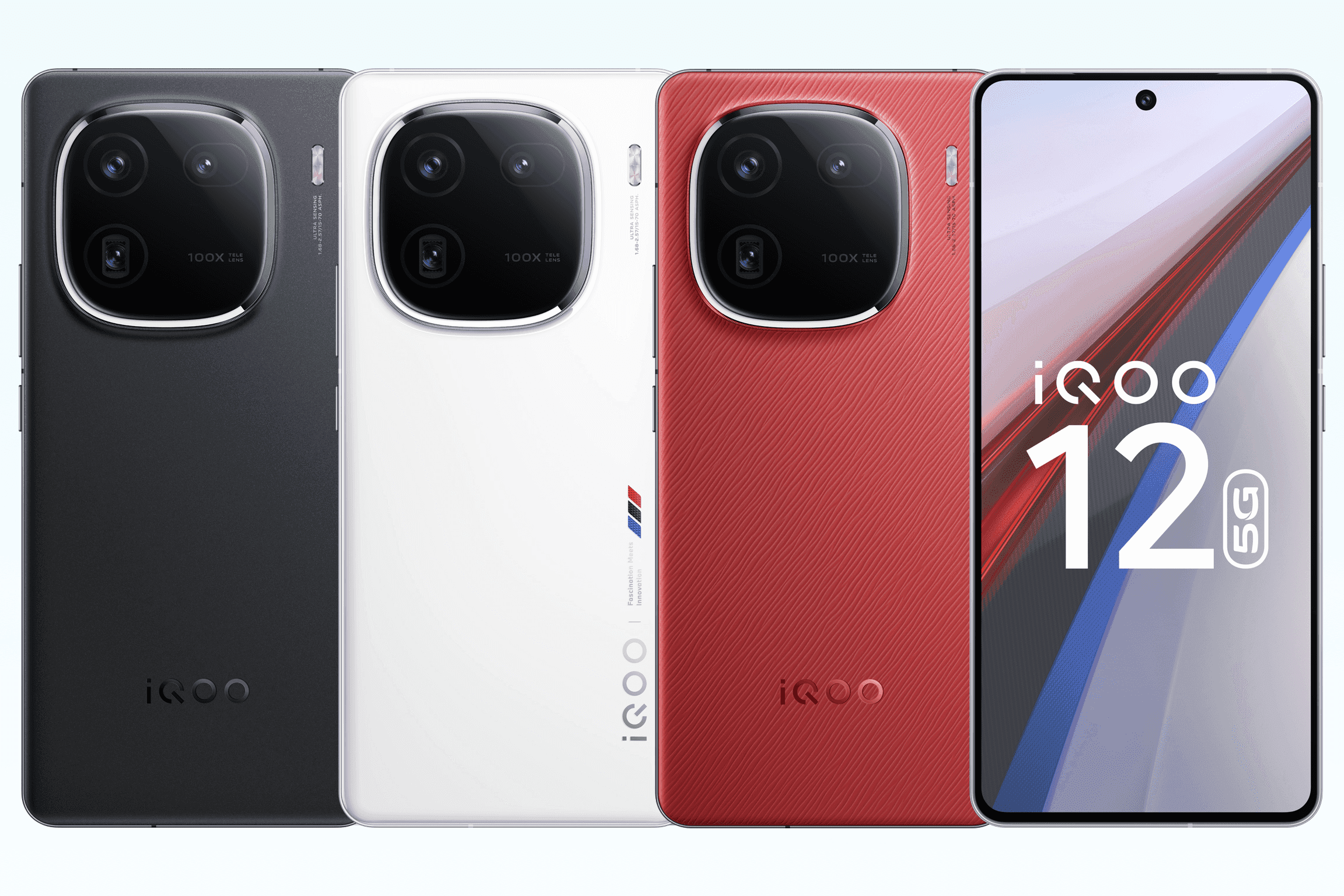 iQOO 12 smartphone in sleek design and various colors.